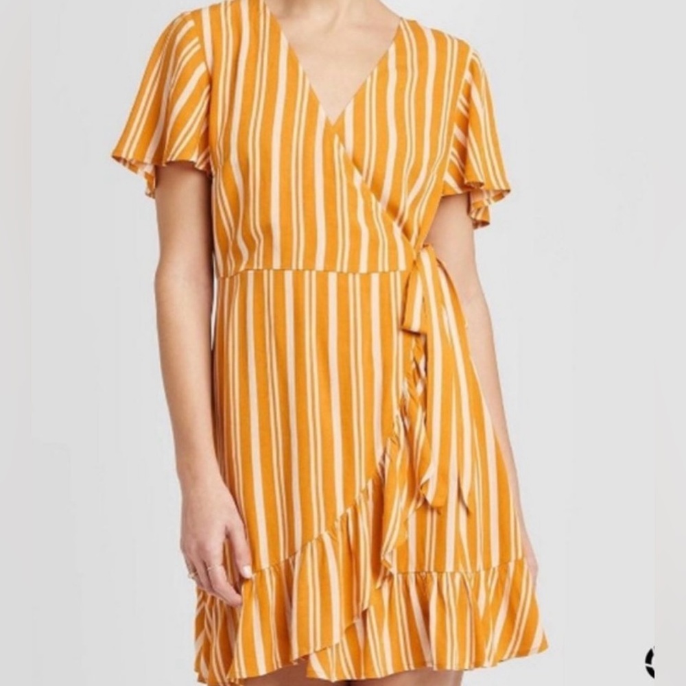 Xhilaration Mustard Yellow Striped  Dress